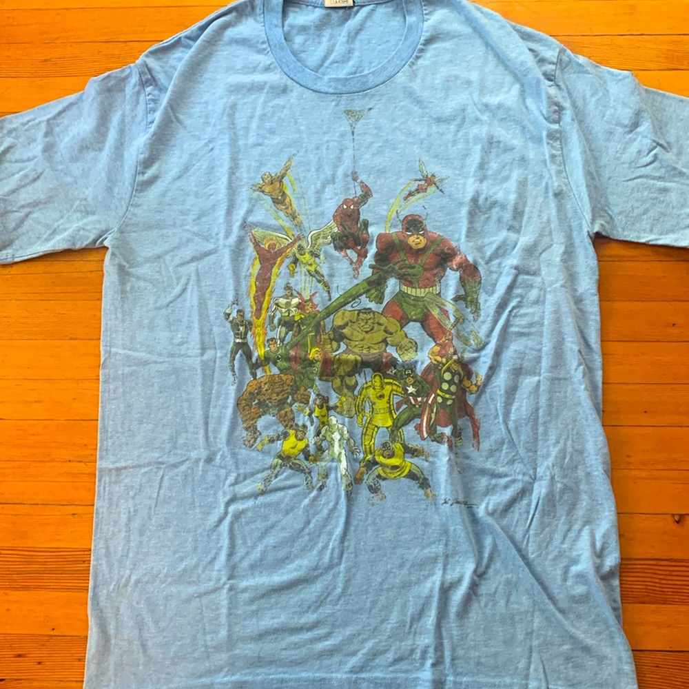 Vintage marvel design on a blue T-shirt